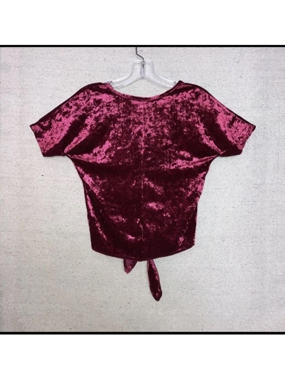 Vintage Y2K Batwing Red Crushed Velvet Velour Tie Front Crop Top Fairy Women’s S - Picture 4 of 7
